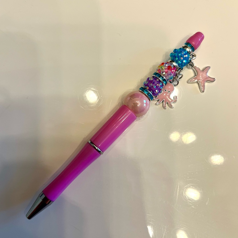 Vibrant Pink Kids Pen with Beads and Charms